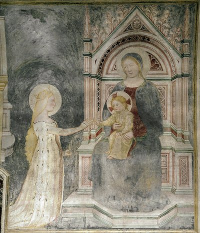 Åndelig ekteskap av Kristus med Saint Mary Magdalene, detalj. (cirka 1377, fresco plassert på lerret) av Master of Mocchirolo