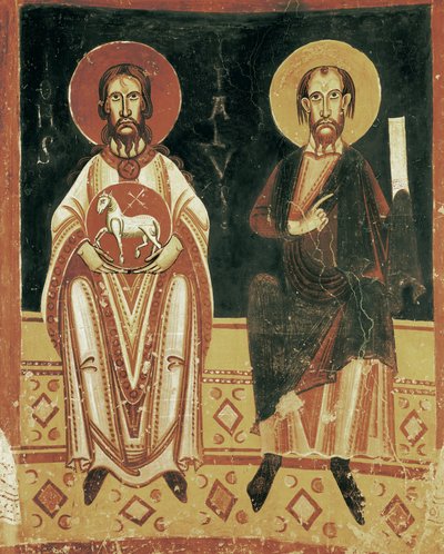 Riktig detalj med representasjonen av St. Paul og St. Johannes døperen av Master of Pedret