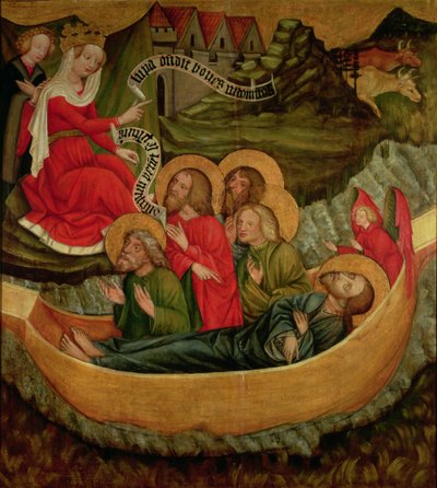 Ombordstigning av liket av St. Jakob den større, på vei til Spania, ca. 1425 (panel) av Master of Raigern