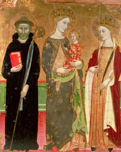 Jomfruen og barnet med St. Olivia og St. Benedikt av Master of Rubió
