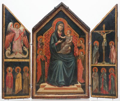 Madonna og barnet troner sammen med de hellige Lucia, Margaret, Maria Magdalena og Katarina av Alexandria av Master of Saint Cecilia