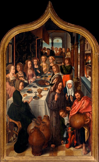 Tryptic: "The wedding of Cana"" Maleri av mesteren i San Lorenzo. Sogn i San Lorenzo della Costa, Santa Margherita Ligure (Genova) av Master of San Lorenzo