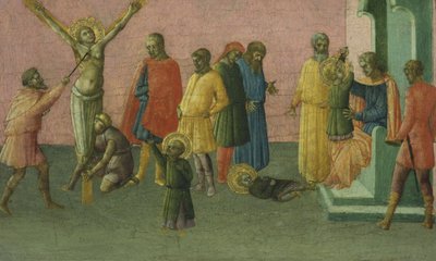 The Martyrdom of the Saints, 1400-50 (tempera og bladgull på panel) av Master of St. Julitta and St. Quiricus Master of St. Julitta and St. Quiricus