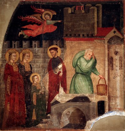 Saint Faustina og Liberate finner tilflukt i et hus i Como (detalj) (Fresco av Master of St Margaret
