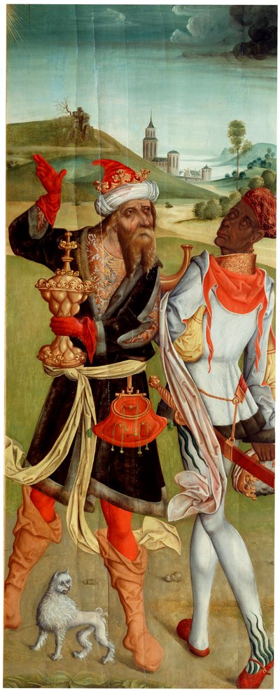 Tilbedelsen av magiene. Two Magi', tidlig på 1500-tallet. av Master of Switzerland
