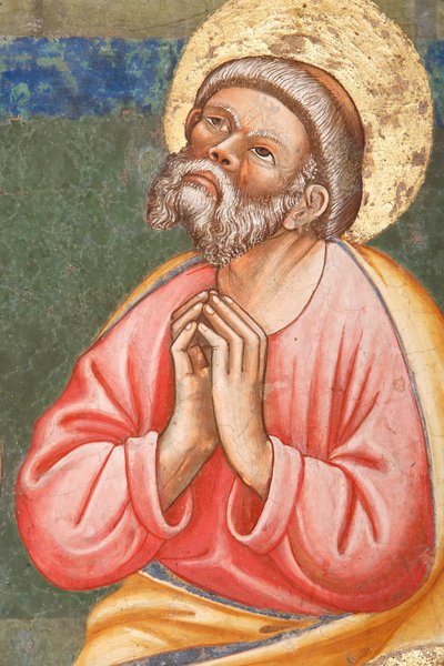 "Pinsen", Detalj med en bedende helgen, ca. 1420 (fresco) av Master of Vignola