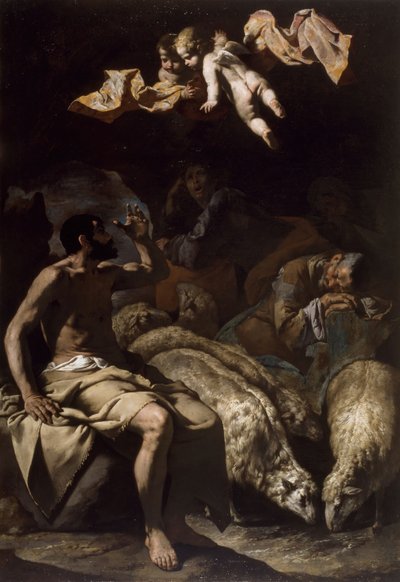 Engelen som viser seg for hyrdene, 1600-50. av Master of the Annunciation to the Shepherds