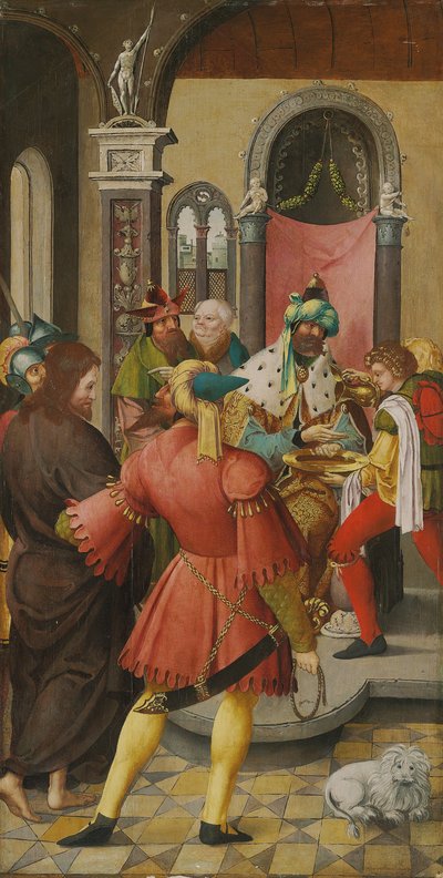 Vingen til en altertavle: Kristus før Pilatus av Master of the Antwerp Adoration