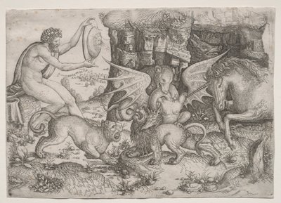 Allegorisk tema: Combat of Animals, ca. 1515-1520. av Master of the Beheading of St.