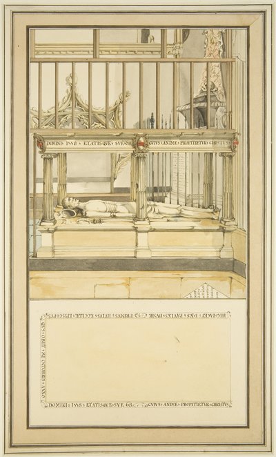 Biskop Paul Bushs grav i Bristol Cathedral, ca. 1799 (akvarell på papir) av Master of the Bristol Church Monuments