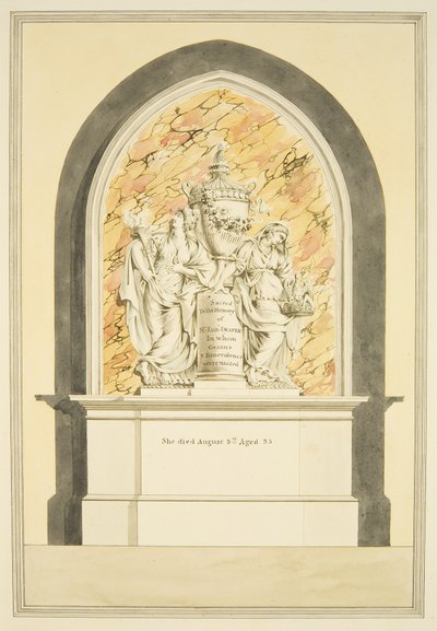 Tomb of Mrs. Elizabeth Draper, død 1835, i Bristol Cathedral (akvarell på papir) av Master of the Bristol Church Monuments
