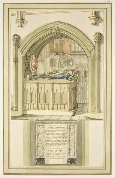 Tomb of Robert Fitzharding, død 1170, i Bristol Cathedral, ca. 1799 (akvarell på papir) av Master of the Bristol Church Monuments