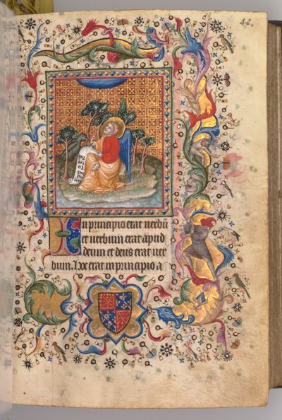 Timer for Karl den adelige, konge av Navarra 1361-1425: fol.1r, St. Johannes evangelisten, ca. 1405. av Master of the Brussels Initials and Associates
