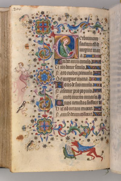 Timer for Karl den adelige, konge av Navarra 1361-1425: fol. 102v, tekst, ca. 1405. av Master of the Brussels Initials and Associates