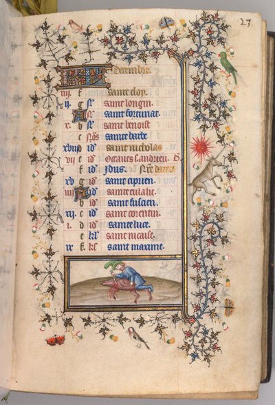 Timer for Karl den adelige, konge av Navarra 1361-1425: fol. 12. desember, ca. 1405. av Master of the Brussels Initials and Associates