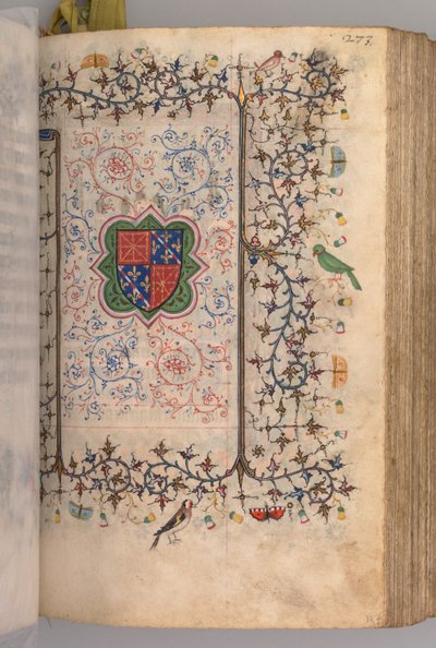 Timer for Karl den adelige, konge av Navarra 1361-1425: fol. 137r, våpenskjold..., ca. 1405. av Master of the Brussels Initials and Associates