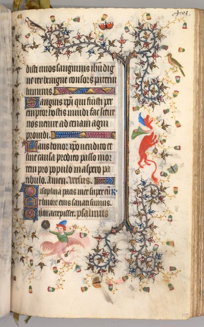 Timer for Karl den adelige, konge av Navarra 1361-1425: fol. 195r, tekst, ca. 1405. av Master of the Brussels Initials and Associates