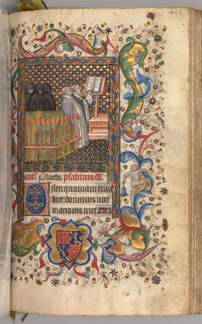 Timer for Karl den adelige, konge av Navarra 1361-1425: fol. 202r, De dødes kontor, ca. 1405. av Master of the Brussels Initials and Associates