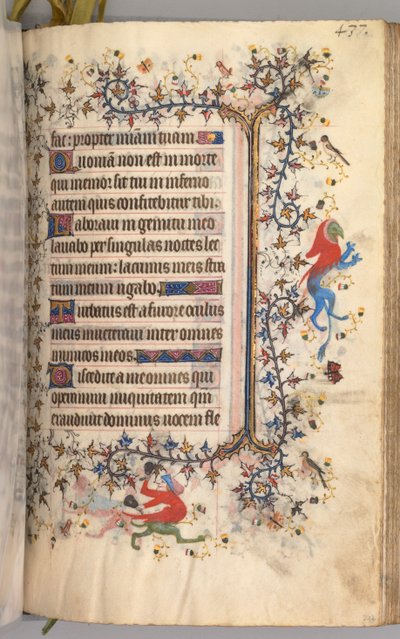 Timer for Karl den adelige, konge av Navarra 1361-1425: fol. 213r, tekst, ca. 1405. av Master of the Brussels Initials and Associates