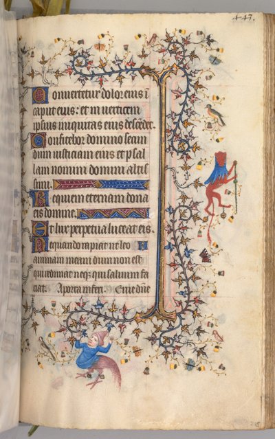 Timer for Karl den adelige, konge av Navarra 1361-1425: fol. 216r, tekst, ca. 1405. av Master of the Brussels Initials and Associates