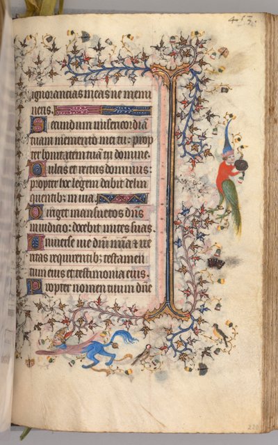 Timer for Karl den adelige, konge av Navarra 1361-1425: fol. 221r, tekst, ca. 1405. av Master of the Brussels Initials and Associates