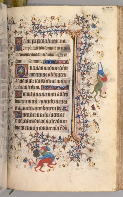 Timer for Karl den adelige, konge av Navarra 1361-1425: fol. 233r, tekst, ca. 1405. av Master of the Brussels Initials and Associates