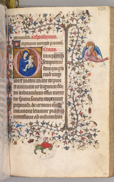 Timer for Karl den adelige, konge av Navarra 1361-1425: fol. 261r, Jomfru og barn, ca. 1405. av Master of the Brussels Initials and Associates