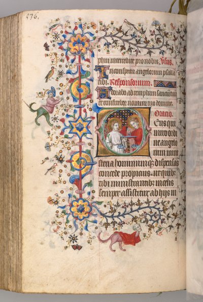 Timer for Karl den adelige, konge av Navarra 1361-1425: fol. 262v, tekst, ca. 1405. av Master of the Brussels Initials and Associates