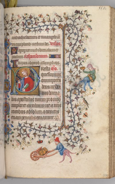 Timer for Karl den adelige, konge av Navarra 1361-1425, , fol. 271r, St. Barnabus, ca. 1405. av Master of the Brussels Initials and Associates
