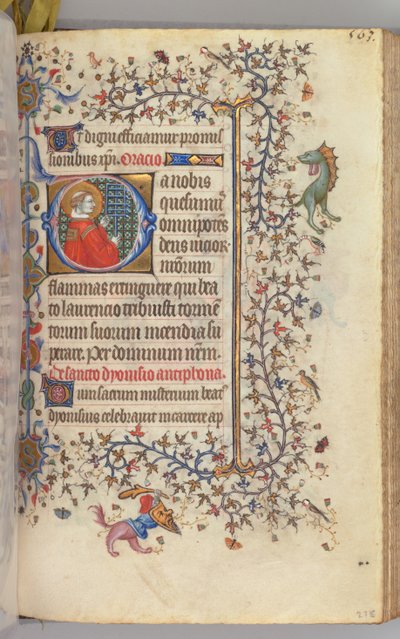 Timer for Karl den adelige, konge av Navarra 1361-1425, fol. 276r, St. Lawrence, ca. 1405. av Master of the Brussels Initials and Associates
