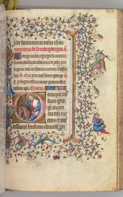 Timer for Karl den adelige, konge av Navarra 1361-1425, fol. 278r, St. George, ca. 1405. av Master of the Brussels Initials and Associates