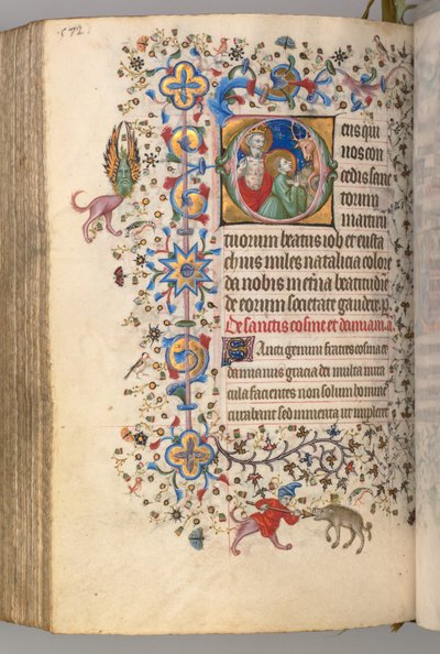 Timer for Karl den adelige, konge av Navarra 1361-1425, fol. 280v, SS. Job og Eustace, ca. 1405. av Master of the Brussels Initials and Associates