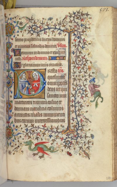 Timer for Karl den adelige, konge av Navarra 1361-1425, fol. 281r, SS. Cosmas og Damien, ca. 1405. av Master of the Brussels Initials and Associates