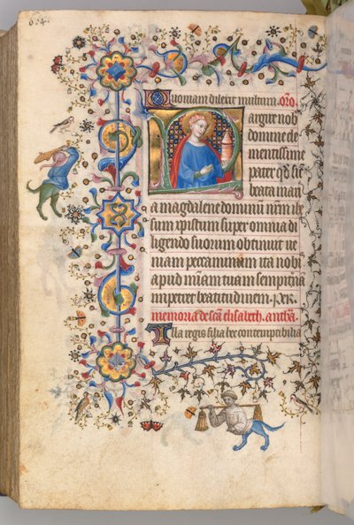 Timer for Karl den adelige, konge av Navarra 1361-1425, fol. 296v, St. Maria Magdalena, ca. 1405. av Master of the Brussels Initials and Associates