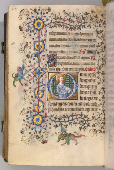 Timer for Karl den adelige, konge av Navarra 1361-1425, fol. 299v, St. Agnes, ca. 1405. av Master of the Brussels Initials and Associates