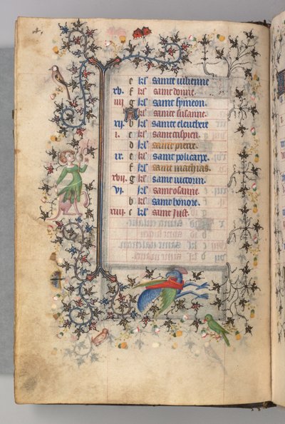Timer for Karl den adelige, konge av Navarra 1361-1425: fol. 2v, februar, ca. 1405. av Master of the Brussels Initials and Associates