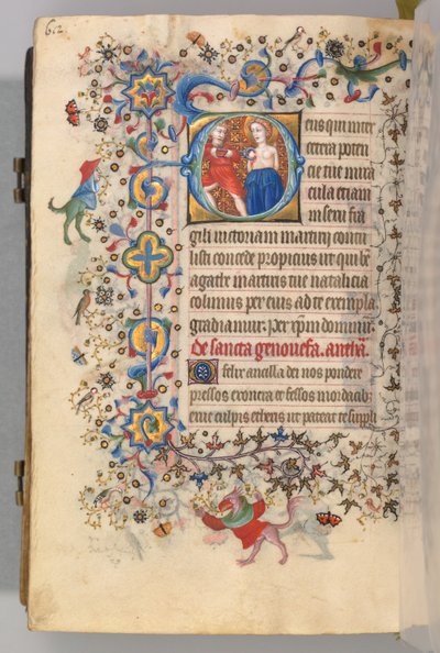 Timer for Karl den adelige, konge av Navarra 1361-1425, fol. 300v, St. Agatha, ca. 1405. av Master of the Brussels Initials and Associates