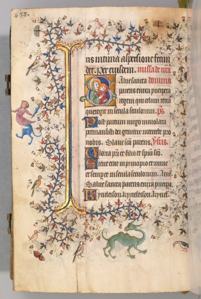 Timer for Karl den adelige, konge av Navarra 1361-1425, fol. 313v, Jomfru og barn, ca. 1405. av Master of the Brussels Initials and Associates