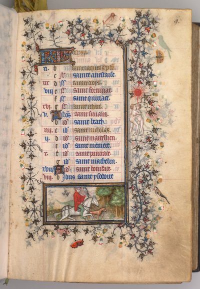 Timer for Karl den adelige, konge av Navarra 1361-1425: fol. 5r, mai, ca. 1405. av Master of the Brussels Initials and Associates