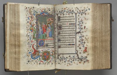 Timer for Karl den adelige, konge av Navarra 1361-1425: fol. 79r, tekst, ca. 1405. av Master of the Brussels Initials and Associates