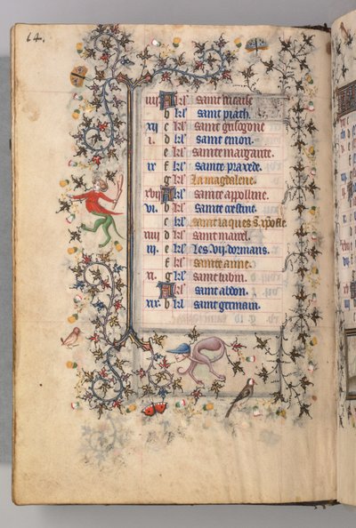 Timer for Karl den adelige, konge av Navarra 1361-1425: fol. 7v, juli, ca. 1405. av Master of the Brussels Initials and Associates