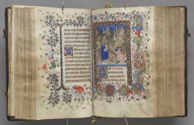 Timer for Karl den adelige, konge av Navarra 1361-1425: fol. 87v, tekst, ca. 1405. av Master of the Brussels Initials and Associates