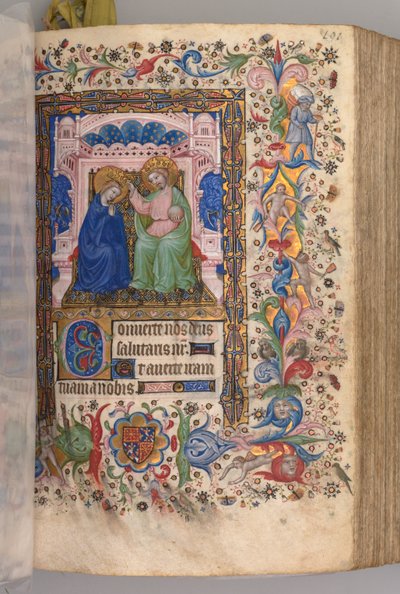 Timer for Karl den adelige, konge av Navarra 1361-1425: fol. 96r, Jomfruens kroning..., ca. 1 av Master of the Brussels Initials and Associates