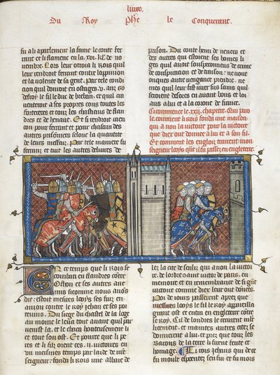 Royal 16 G. VI f.385 Et slag med John, konge av England, og Louis VIII på marsj, fra 