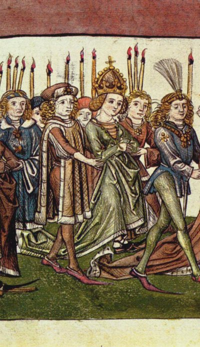 Dronning Elizabeth av Luxembourg. Detalj fra Richentals Illustrated Chronicle, ca. 1440 av Master of the Chronicle of the