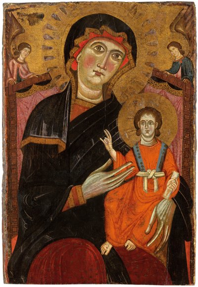 Madonna og Child tronet med to engler av Master of the Crucifix No. 434