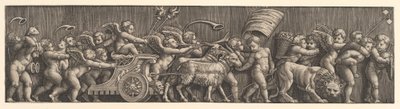 Frisearrangement som viser kjærlighetens triumf, Amor i en vogn ledet av geiter, mann..., 1530-60. av Master of the Die