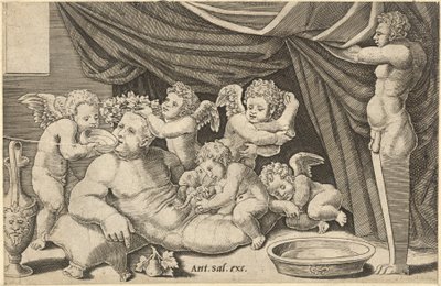 Speculum Romanae Magnificentiae: Bacchus Surrounded by Putti with Priapus holding ..., 16th century.    1143019   no       norwegian Successfully Translated  Original: Catching Wild Horses - Pawnee Translat: Catching Wild Horses - Pawnee 1224991 no norwegi av Master of the Die