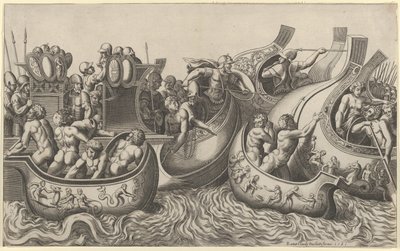 Mirror of Roman Magnificence: Naval Battle, 1500-tallet., 1500-tallet. av Master of the Die