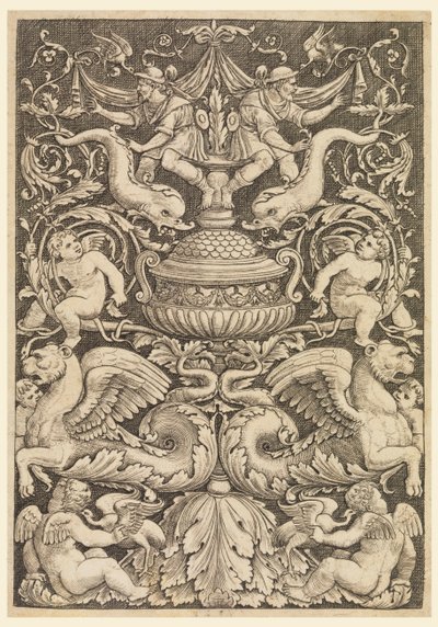 Grotesk med delfiner og bevingede løver av Master of the Die, Italian or German, 1530 1560
